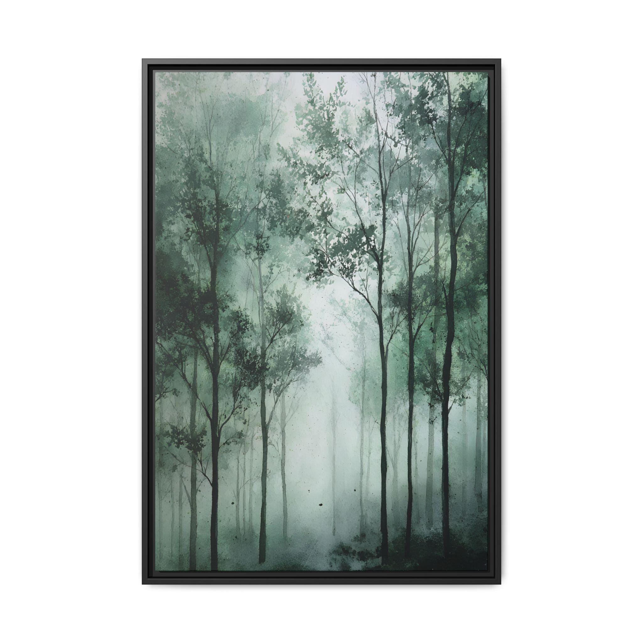 Mysterious Foggy Forest Landscape Art Print | Moody Woodland Wall Decor ...