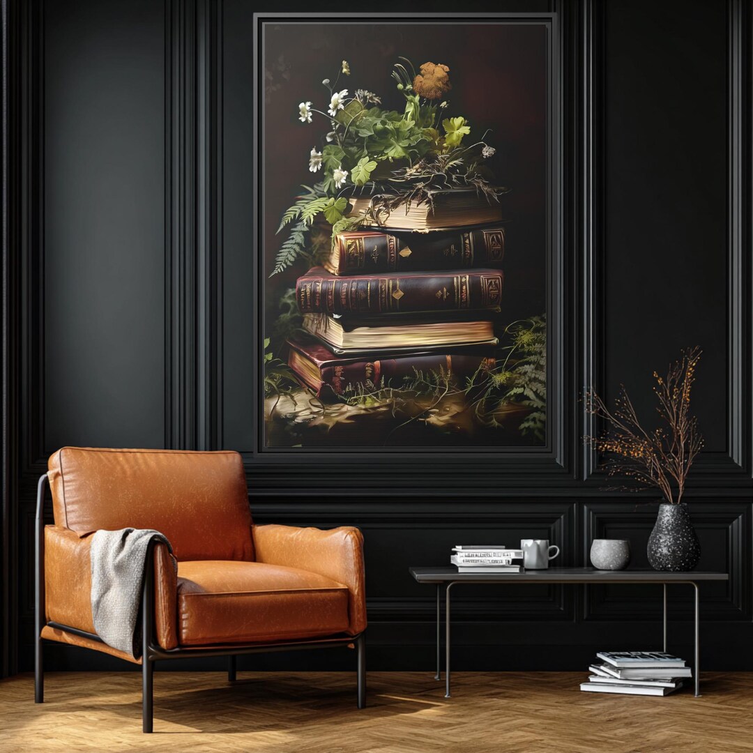 Books & Flowers Print – Library Wall Art, Dark Academia Home Decor - Etsy