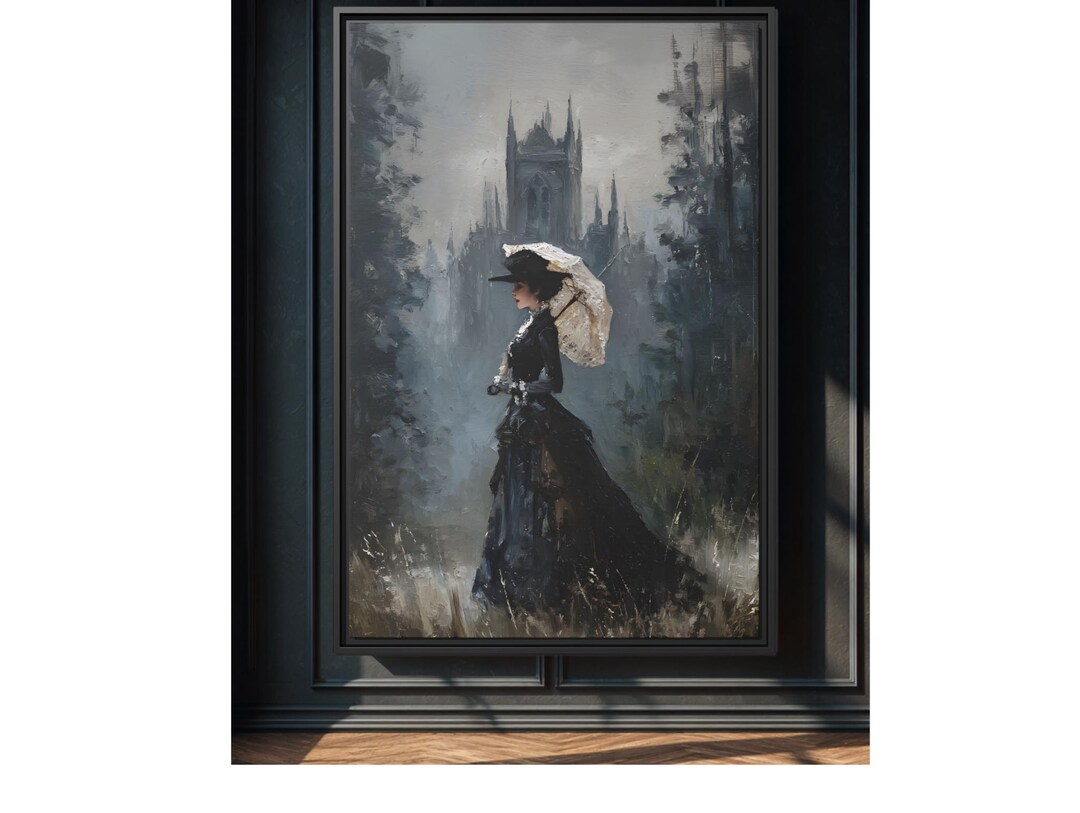 Victorian Woman With Parasol Gothic Castle Art Print | Dark Academia ...