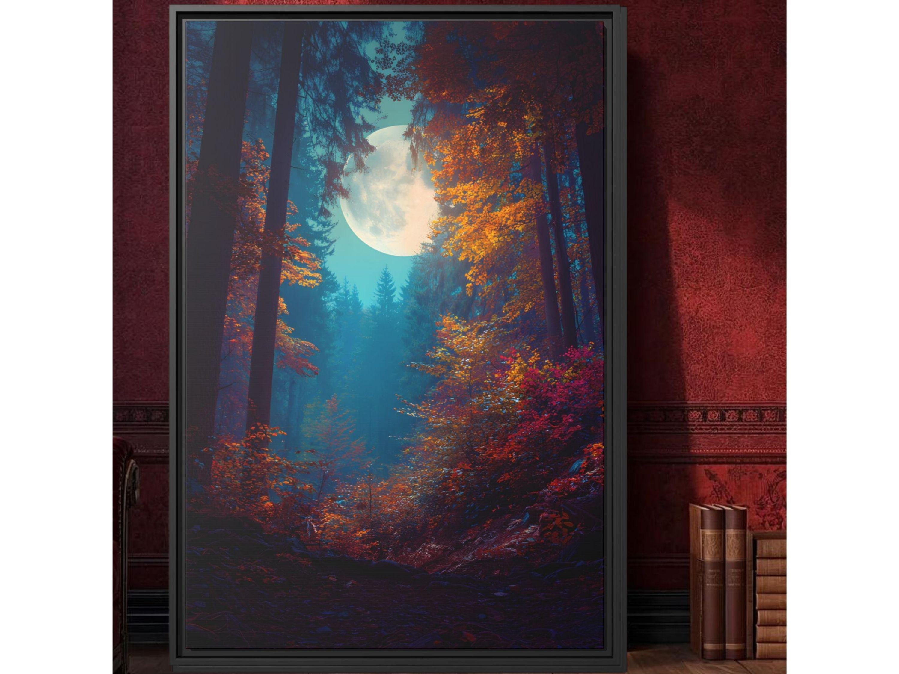 Autumn Full Moon Forest Art Print, Dark Cottagecore Wall Decor - Etsy