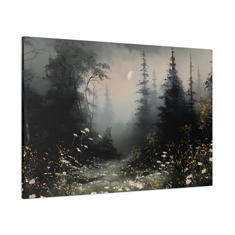 Misty Forest Moon Canvas | Matte Stretched Wall Art, Dark Forest - Etsy