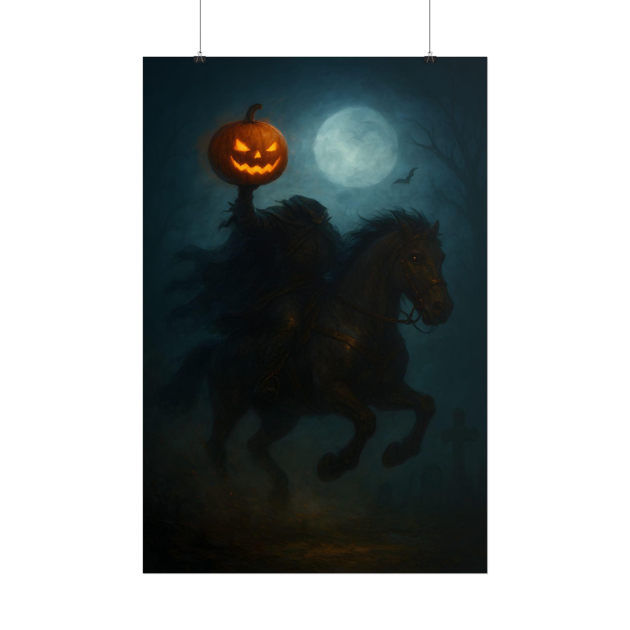 The Headless Horseman Painting Print, Spooky Pumpkin Rider, Dark Eerie ...
