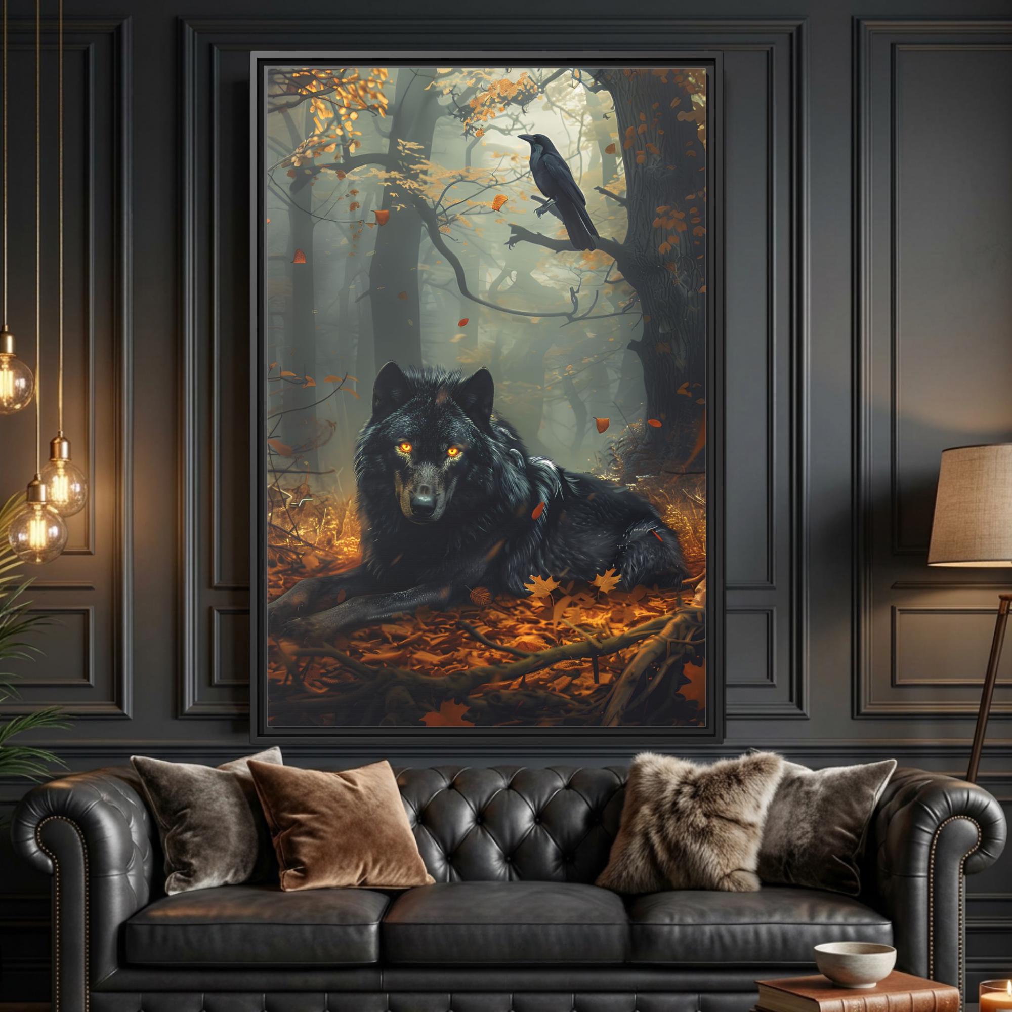 Black Wolf Raven Art Print, Mystical Forest Decor, Wildlife Print - Etsy