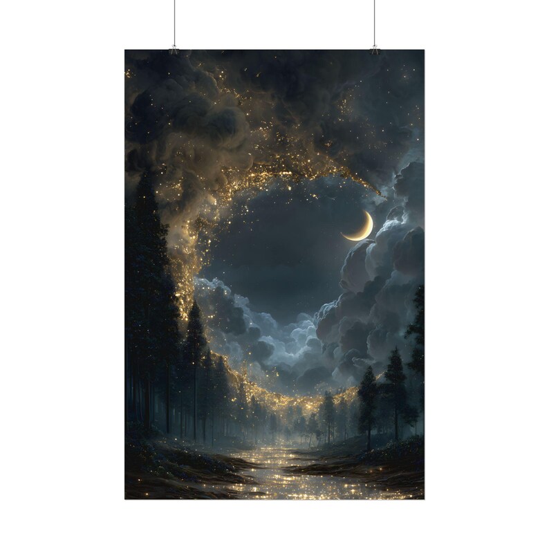 Enchanted Forest Pathway Wall Art | Golden Mystical Woodland Scene Art ...