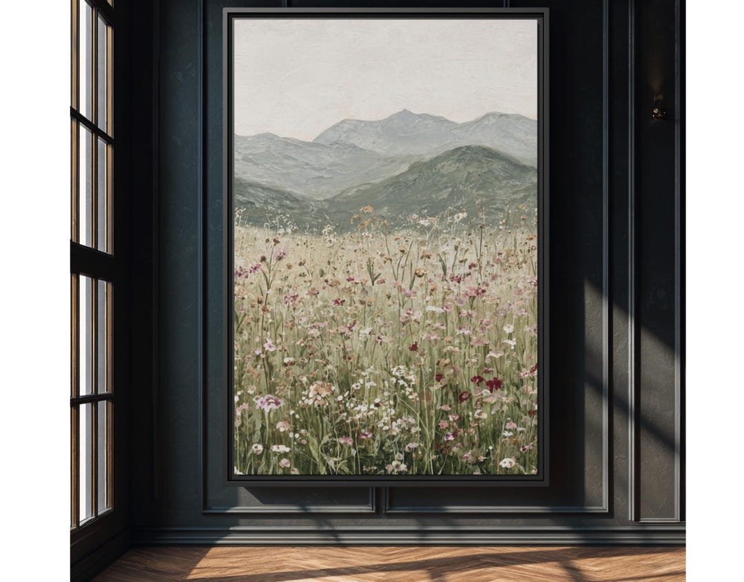 Mountain Watercolor Print Vintage Landscape Wildflower Floral Landscape ...