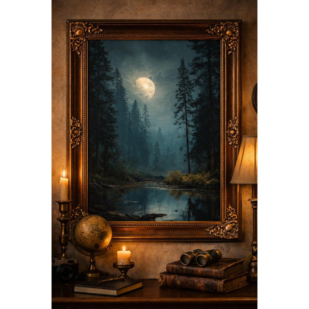 Misty Forest Lake Painting Print | Floral Landscape Wall Art - Etsy