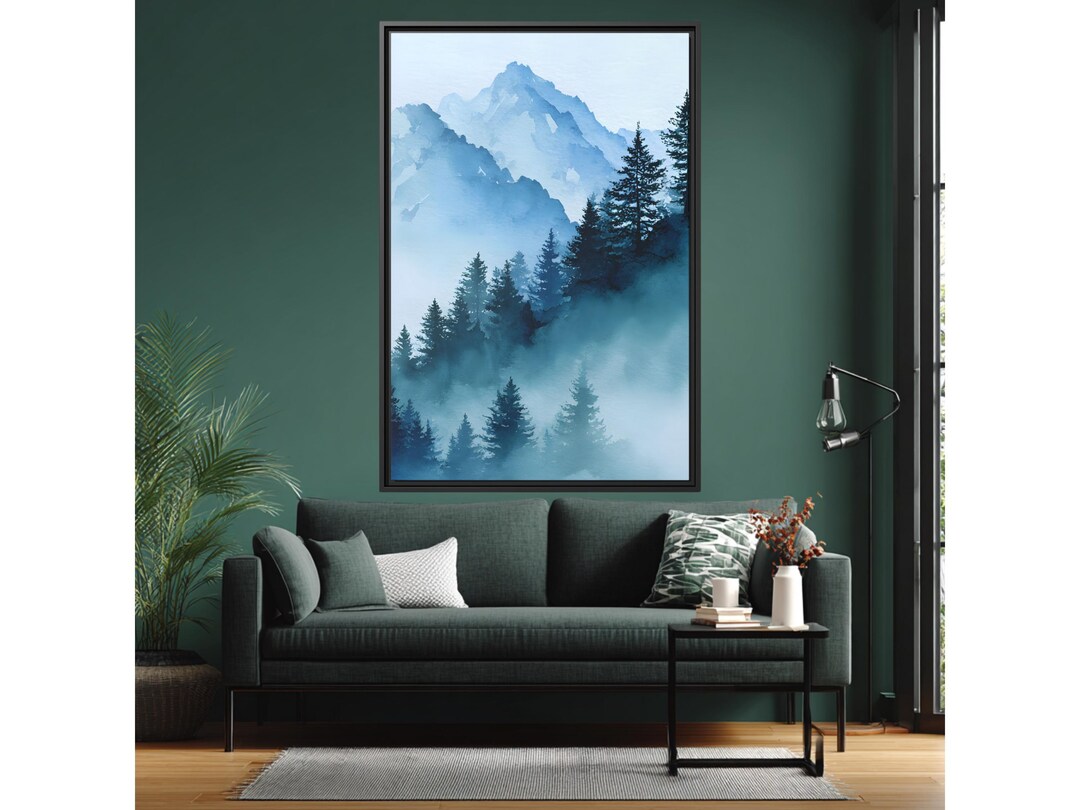 Mysterious Foggy Forest Landscape Art Print | Moody Watercolor Woodland ...