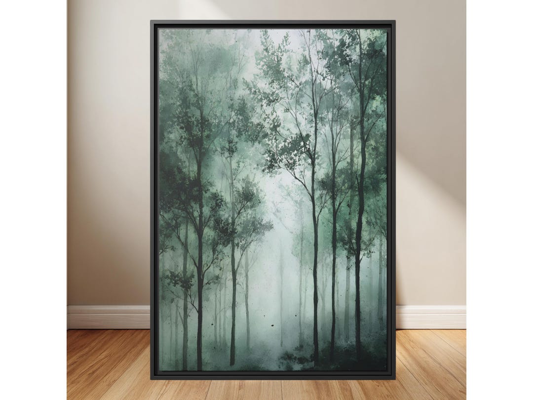 Mysterious Foggy Forest Landscape Art Print | Moody Woodland Wall Decor ...