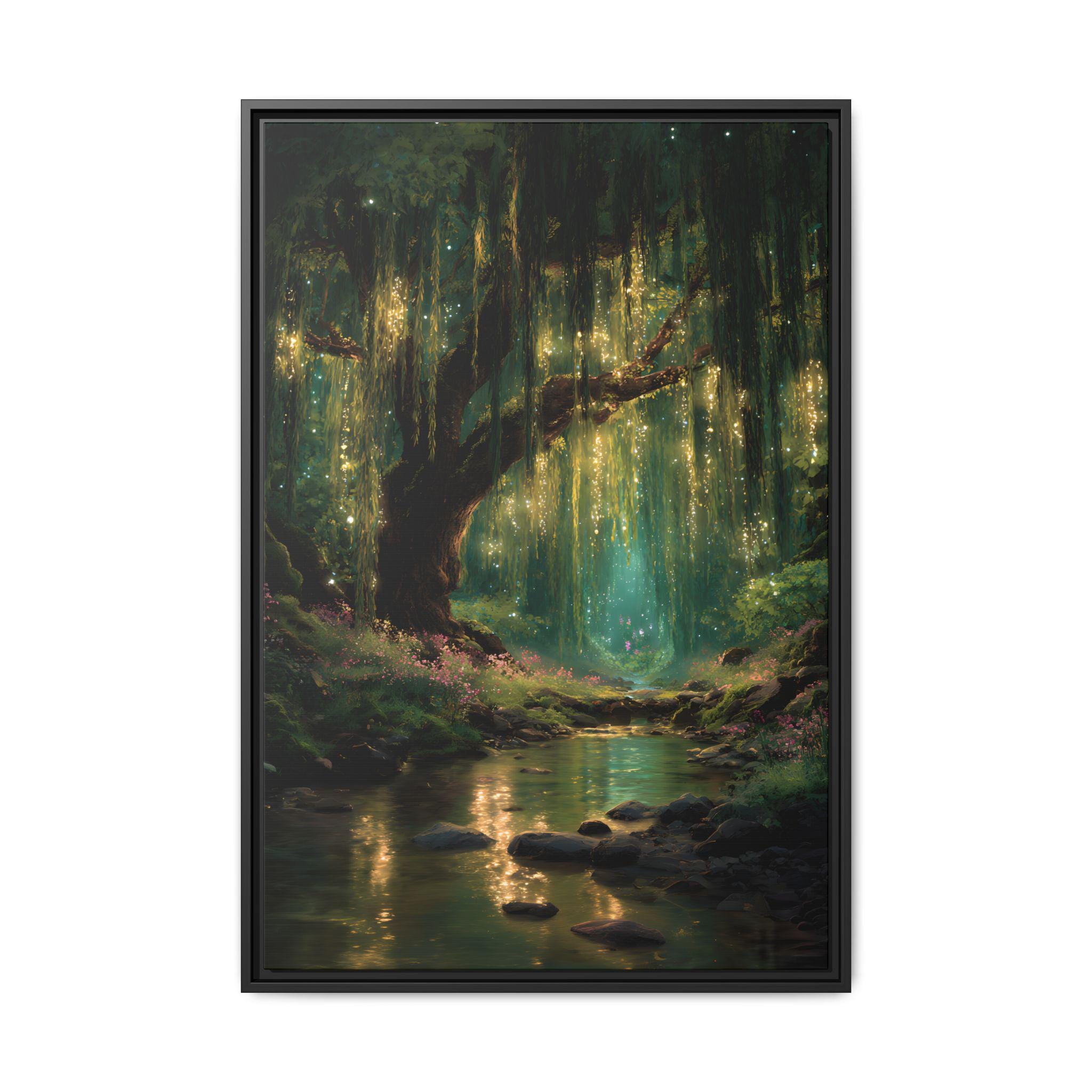 Weeping Willow Art Print, Mystical Woodland Firefly Canvas Wall Art ...