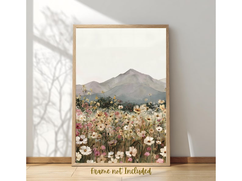 Wildflower Field Mountain Print | Floral Landscape Wall Art - Etsy