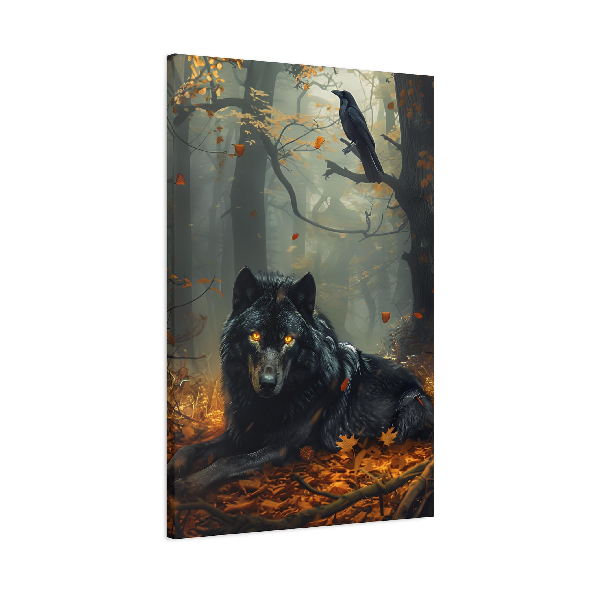 Black Wolf Raven Art Print, Mystical Forest Decor, Wildlife Print - Etsy
