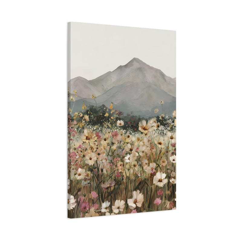 Wildflower Field Mountain Print | Floral Landscape Wall Art - Etsy