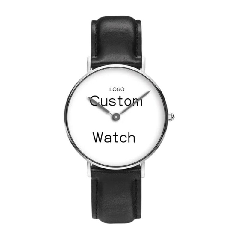 Esferas de reloj personalizadas con fotos, diseño gratuito, relojes de cuero personalizados con fotos, regalos de cumpleaños y aniversario, regalos únicos para él o ella. Plata