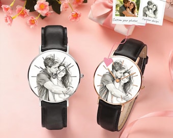 Custom watches for couples—free design, personalized photo customization, anniversary gifts.