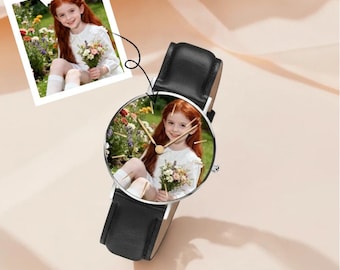 Personalized photo watch faces, free design, custom photo leather watches, birthday and anniversary gifts, unique gifts for him or her