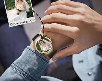 Leather watches, custom photo dial watches, personalized photo watches for couples, thoughtful gifts for boyfriends