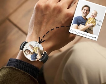Minimalist custom photo and text watches, free design, personalized dials, Father's Day gifts, gifts for him