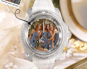 Unique bridesmaid gifts, custom photo watch faces, personalized photo watches