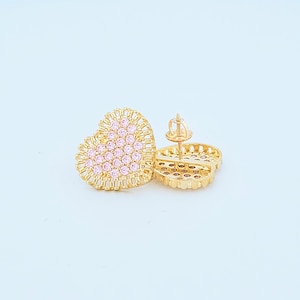 10K Rochester Style mit Pink CZ Herzform Ohrstecker