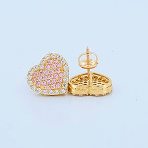 10K Low Layer Pink White CZ Heart Stud Earring