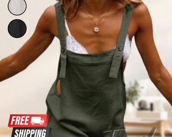 Short-Length Sleeveless Jumpsuit with Boho Charm, Relaxed Fit, Perfect Casual Women's Wear, All Year, Summer, Spring, Autumn