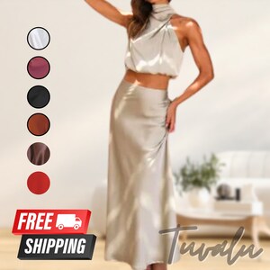 Elegant Sleeveless Two-piece Dress Set: Women's Casual Party Long Skirt and Stain Top, Ideal for Spring and Summer Events