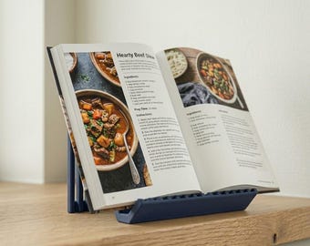 Minimalist Cookbook and Tablet Stand - Wave Design Recipe Book Holder - Kitchen & Desk Organizer - Desk Book Display