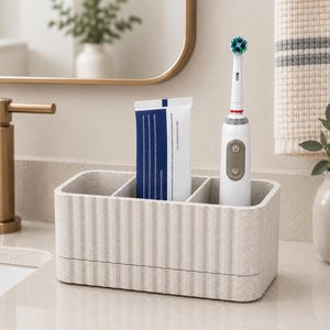 Modern Toothbrush Holder Organizer with Drain Tray | Bathroom Counter Organizer | Electric Toothbrush & Toothpaste Storage