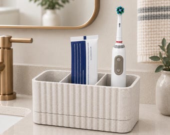 Modern Toothbrush Holder Organizer with Drain Tray | Bathroom Counter Organizer | Electric Toothbrush & Toothpaste Storage