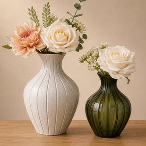 Modern Flower Vase | 3D Printed Ribbed Vases | Faux Flower Arrangement | Living Room Decor | Table Centerpiece | Housewarming Gift