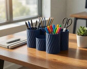 Desk Organizer Set | Modular Pen Pencil Holder | Modern 3D Printed Twisted Rib Office Organizer