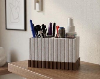 Dual Compartment Desk Organizer | 3D Printed Ribbed Pen Holder | Modern Office Supply Storage