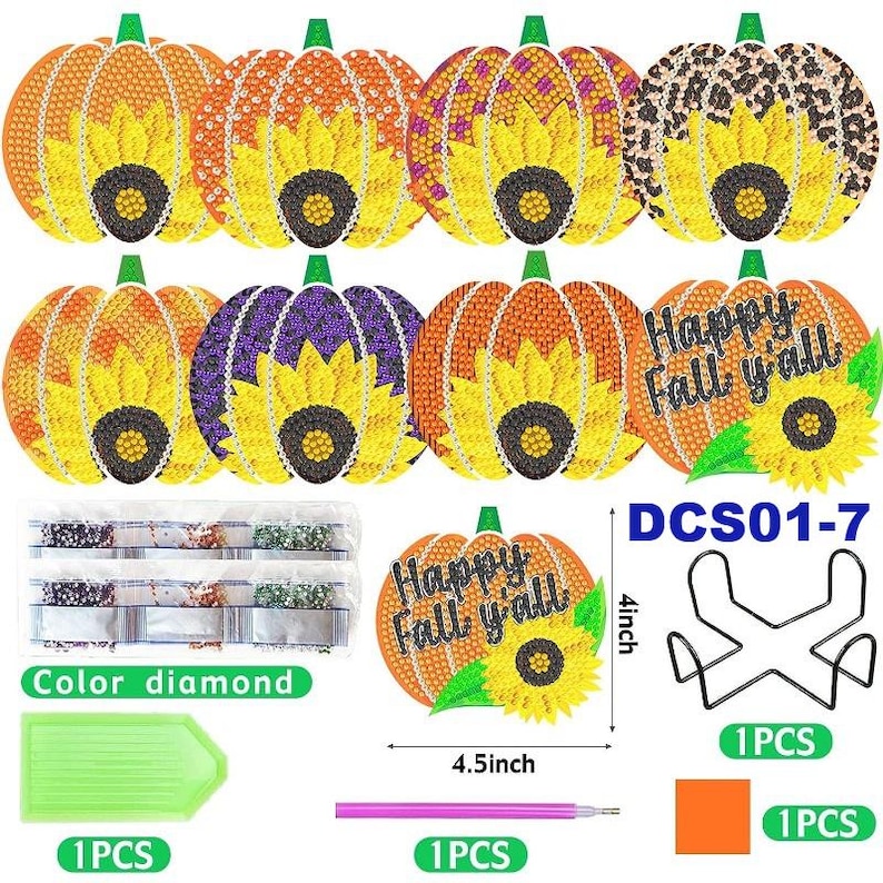 Beautiful 5D Diamond Art Coasters Assorted Sunflower Pumpkin Coasters DIY Diamond Coasters Kit With Holder