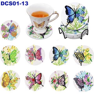 Beautiful 5D Diamond Art Coasters Assorted Butterfly and flowers Scenery Coasters DIY Diamond Coasters Kit With Holder