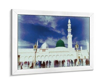 Pintura de diamante de la Cúpula Verde de Medina: arte islámico de punto de cruz para pared