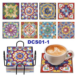 Beautiful 5D Diamond Art Coasters Assorted Square Arabesque Mandala Coasters DIY Diamond Coasters Kit With Holder