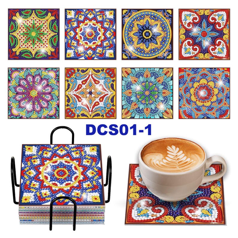 Beautiful 5D Diamond Art Coasters Assorted Square Arabesque Mandala Coasters DIY Diamond Coasters Kit With Holder