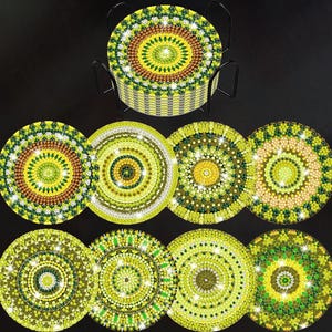 Juego de posavasos de té con pintura de diamantes para hacer tú mismo: colección de mandalas arabescos de 8 piezas / Colores y estilos distintivos / Kits de herramientas con todo incluido