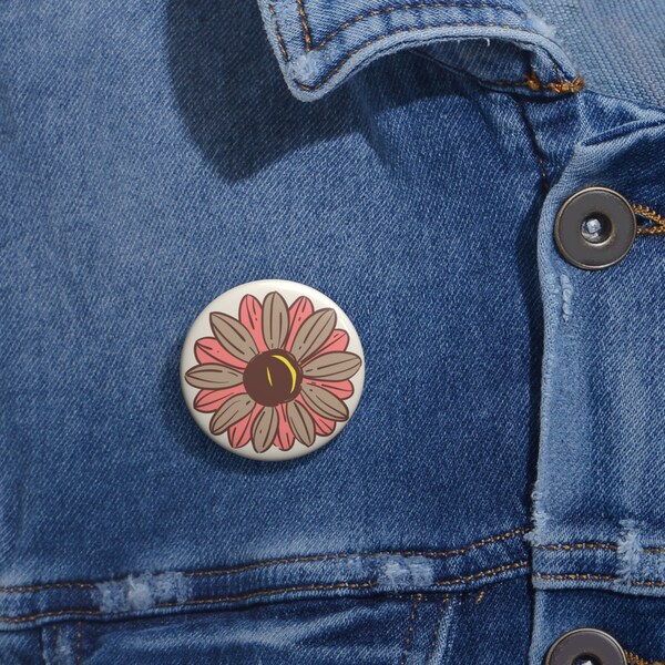 Groovy flower, brown petals, mauve petals, flower power, collector, boho, hippie, Custom Pin Buttons