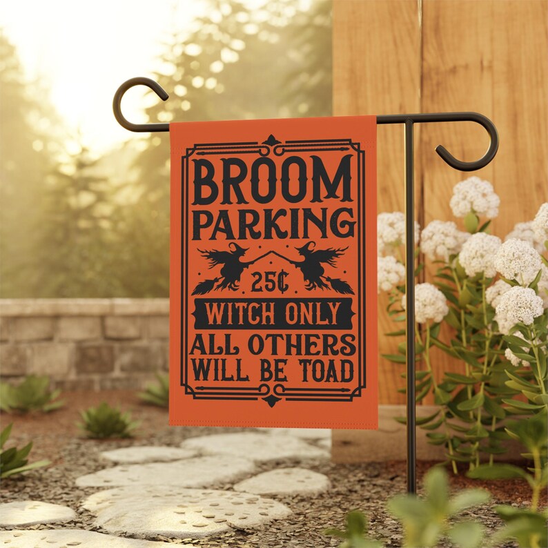Orange Broom Parking Flag for Witches This Halloween. Show Those