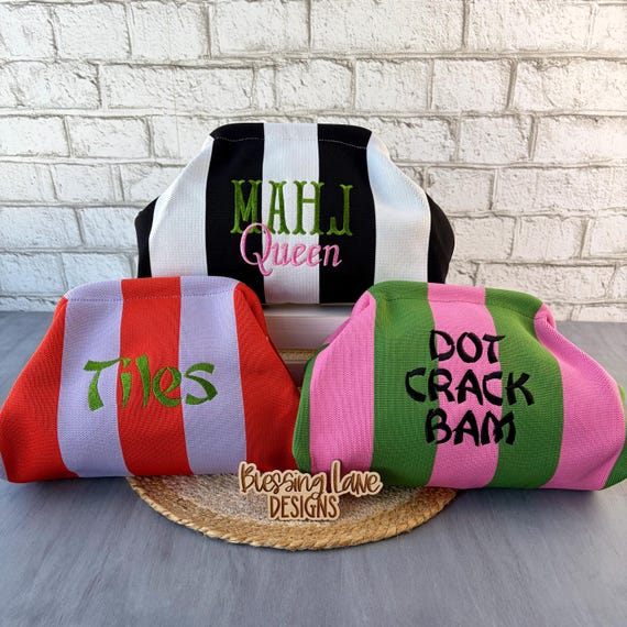 Embroidered Mahjong Tile Bag, Personalized Mahjong Storage Pouch, Custom Mahjong Gift, Gift for friend, hostess Gift