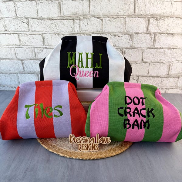 Embroidered Mahjong Tile Bag, Personalized Mahjong Storage Pouch, Custom Mahjong Gift, Gift for friend, hostess Gift