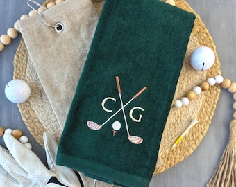 Personalized Golf Towel, Embroidered Initial Golf Towel Accessory Gift for Dad, Grommeted Tri-fold Golf Towel, Golfer Gift Custom Golf Towel