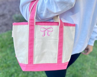 Bow Embroidered Tote, Embroidered Tote Bag Gift for Her, Coquette Bow Tote Bag Women's Gift, Personalized Girls Coquette Bow Tote Bag,