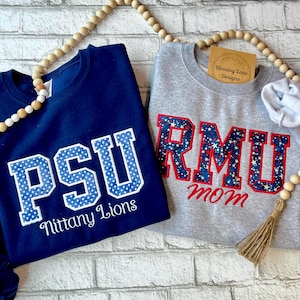 Custom Embroidered College Appliqué Sweatshirt: College Student Apparel, Gift for Mom