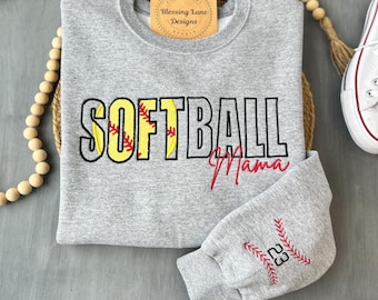 Embroidered Softball Sweatshirt Gift for Mom, Personalized Softball Mama Sweatshirt, Team Mom Spirit Wear Gift, Sports Team Gift for Mom