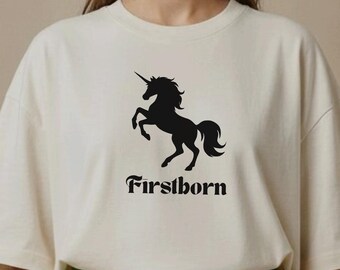 Dark Humor Shirt Firstborn Unicorn Graphic Tee | Metal Music Gift | Funny Weird Shirt | Sarcastic Garment Dyed Unisex