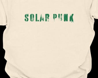 Solar Punk stencil text T-Shirt | eco futurism typography