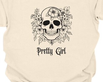 Skull with Floral Crown Pretty Girl T-Shirt | Gothic Floral Tee