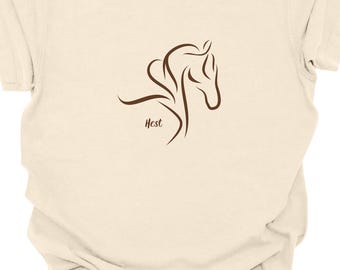 Hest Line Art Horse T-Shirt, 100% garment dyed cotton
